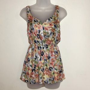 Sleeveless Floral Print Cinch Waist Blouse by Mind Code - Sz. S / M
